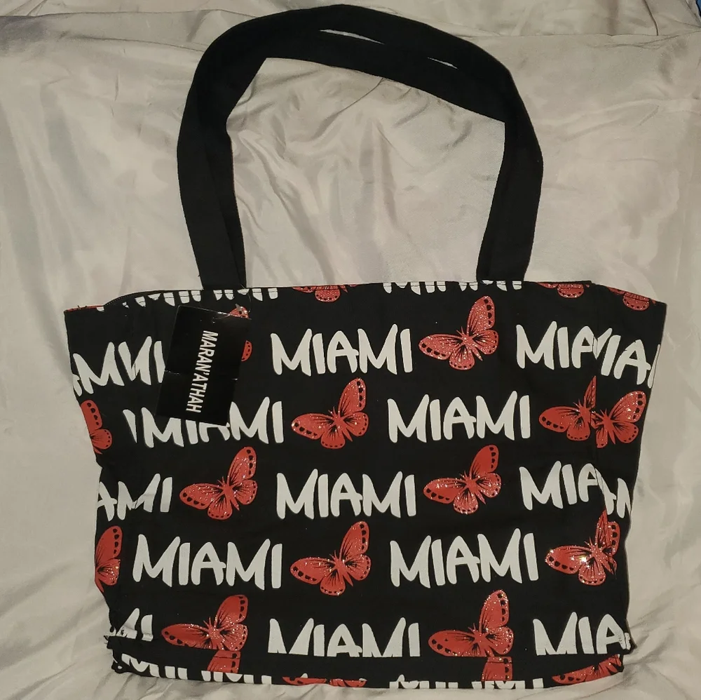 💸 5 for $20 | NWT Maran' Athah Miami Butterfly Canvas Tote Bag - Picture 1 of 16